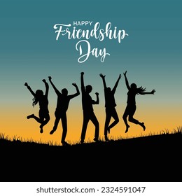 Happy international friendship day greeting card, back view of friends group. abstract vector illustration design
