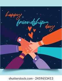 Happy international friendship day greeting card, poster, template hands view of friends group. abstract vector illustration design.