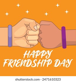 Happy international friendship day greeting card, back view of friends with balloons. abstract vector illustration design for friendship day to use on social media and greeting cards.