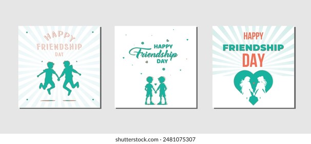 Happy international friendship day greeting card set for social media or corporate