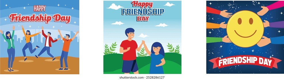 Happy international friendship day greeting card. Happy Friendship Day Social Media Post Template. Happy international friendship day. Set flat vector modern illustration 