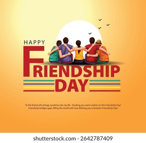 Happy international friendship day greeting card, back view of friends group. abstract vector illustration design
