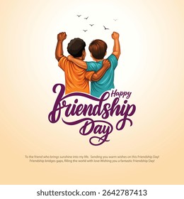 Happy international friendship day greeting card, back view of friends group. abstract vector illustration design
