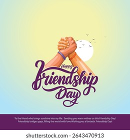 Happy international friendship day greeting card, back view of friends group. abstract vector illustration design
