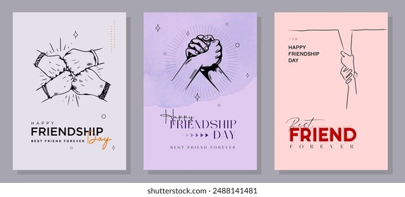 Happy International Friendship Day Post Template. Greeting card, back view of the friends' group. Abstract vector illustration design.