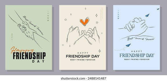 Happy International Friendship Day Post Template. Greeting card, back view of the friends' group. Abstract vector illustration design.