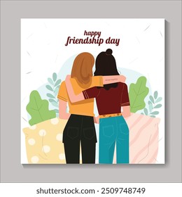 Happy International Friendship Day Post Template. Greeting card, back view of the friends' group. Abstract vector illustration design.