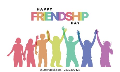 Happy International Friendship Day Post Template. Greeting card, back view of the friends' group. Abstract vector illustration design.