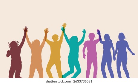 Happy International Friendship Day Post Template. Greeting card, back view of the friends' group. Abstract vector illustration design.