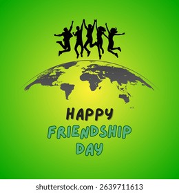 Happy International Friendship Day Post Template. Greeting card, back view of the friends' group. Abstract vector illustration design. Friendship card design. Happy Friendship Day.