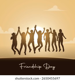 Happy International Friendship Day Post Template. Greeting card, back view of the friends' group. Abstract vector illustration design.