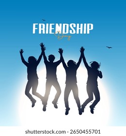 Happy International Friendship Day Post Template. Greeting card, back view of the friends' group. Abstract vector illustration design.