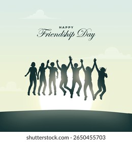 Happy International Friendship Day Post Template. Greeting card, back view of the friends' group. Abstract vector illustration design.
