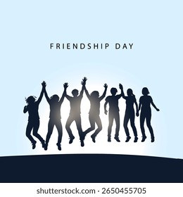 Happy International Friendship Day Post Template. Greeting card, back view of the friends' group. Abstract vector illustration design.