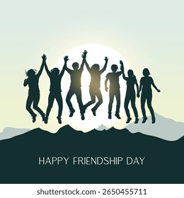 Happy International Friendship Day Post Template. Greeting card, back view of the friends' group. Abstract vector illustration design.