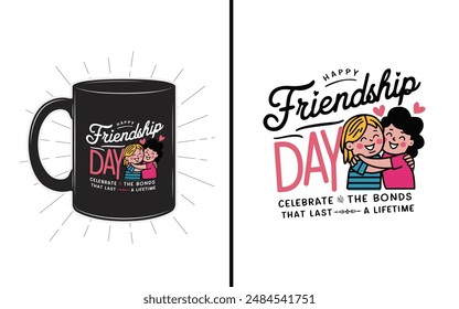 Happy International Friendship Day Vector Poster: Youth, Family, and Friends Together - Creative Design with Coffee, Tea, and Happiness. Perfect for Greeting Cards, Banners, and Celebrations.