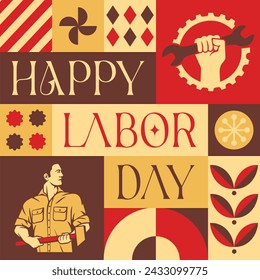 happy international labor day seamless pattern in scandinavian style postcard with Retro clean concept design