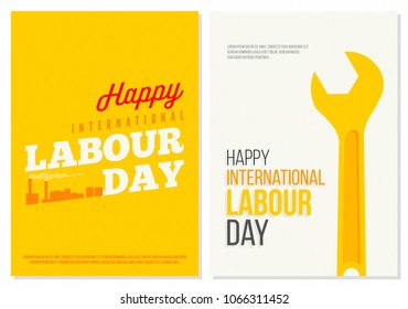 Happy International Labour Day Poster set. Minimal Futuristic Design. Creative Typography and Bright Colors. ideal for Web, Page, Social, Media, Ad, Card and Cover