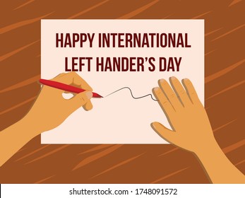 happy international left hander's day with hand writing