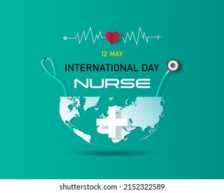 Happy International Nurses Day Symbol Headphones And Pulses With World Map Background. 12 May With Symbol And Icon Design. Vector Illustration Template  Thank You Week Of International Nurse Day.