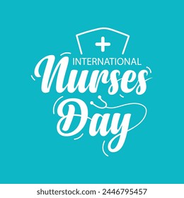 Happy International Nurses Day template design with creative text and medical elements on blue background. Nurses Day banner, poster, greeting card design.