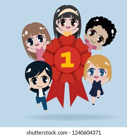 happy international universal kids in uniform cloths holding certificates ribbon collection isolated eps10 vector illustration