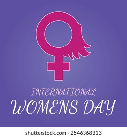 Feliz dia internacional das mulheres 2025 símbolo feminino colorido e negrito texto, coração, com fundo roxo banner design conceito, vetor, marketing, design, moda, direitos, criativo, agência
