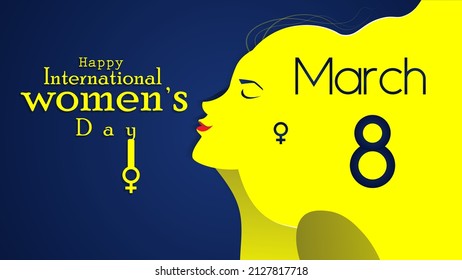 Happy international women's day 8 march vector illustration concept, woman head yellow color from side. backdrop for  blue color.