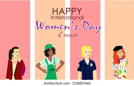 Happy international women's day 8 March banner,8 March,March month,Strong women,Working women,Vector womanhood banner. For business, work and school.