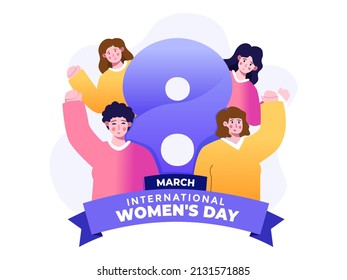 Happy International Women's Day 8 March Illustration. Women's Day Campaign Illustration. Can be used for greeting card, poster, banner, web, landing page, etc