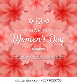 Happy International Womens Day 8 march with flower paper cut style. Suitable for banner, greeting card, flyer.