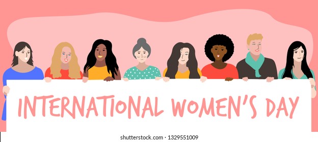 Happy International Women's Day, 8th March, Group of Different Woman, Women Power Illustrated By Hand - Vector Eps