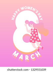 Happy International Women's Day, 8th March, Women Power Illustrated By Hand - Vector Eps