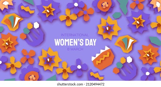 Happy International Women's Day. Abstract Hand drawn paper cut floral shapes. Trendy Flower contemporary art. 8 March. Spring. Happy Mother's Day. Paper art work. Very peri color.