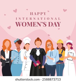 happy international womens day banner design Women of different profession standing together