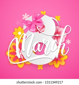 Happy International Women's Day decorative postcard banner with beautiful spring flowers, 8 March, vector illustration - Shutterstock ID 1311349217