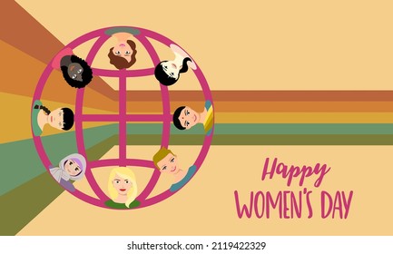 Happy International Women's Day women's faces of different countries, international women's day graphics in vector