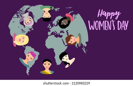 Happy International Women's Day women's faces of different countries, international women's day graphics in vector