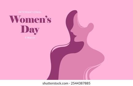 Feliz Dia Internacional da Mulher Design Plano. Design feminino bonito para fundo e modelo de banner