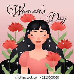 Happy international women's day greeting card. Cartoon vector design