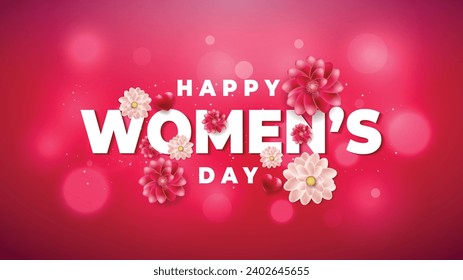 Happy International Women's day with greeting card with floral typography banner design