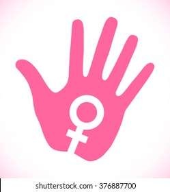 Happy International Womens Day Greeting Card Design. Hand Print Icon for 8 March Day. Vector logo illustration
