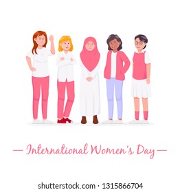 Happy International Womens Day, Group of Beautiful Woman From Various Ethnics Vector Character Design Illustration