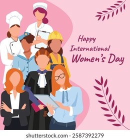 Happy international women's day Instagram post design Women of different professions and ethnicities.