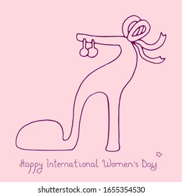 Happy International Women's Day. March 8. Spring mood. Vector templates for card, poster, flyer. Beautiful high-heeled shoe with a bow.