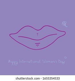 Happy International Women's Day. March 8. Spring mood. Vector templates for card, poster, flyer. Lips and flower.