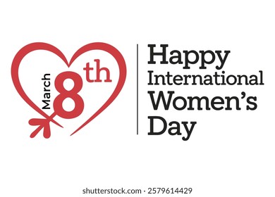 Happy International Women's Day March 8th typography with heart icon