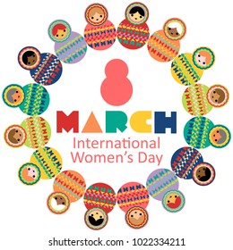 
Happy International Women's Day on 8 March. A mandala of multi-ethnic and multi-racial women of different age, represented with dolls in the shape of 8. Celebrating and empowering every women. 