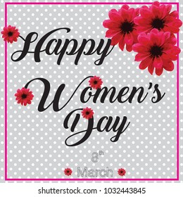 Happy International Women's Day on March 8th design background. Illustration of beautiful fresh red dahlia flowers  for Happy International Women's Day celebration