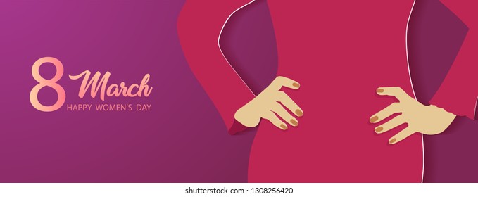 Happy International Women's Day on March 8th design background.concept working women vector paper art and digital craft style